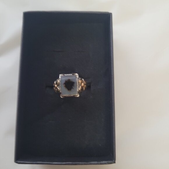 Moss Agate Sterling Silver & Gold Flowers Ring Vintage Ostby Barton Size 6 - Picture 5 of 15